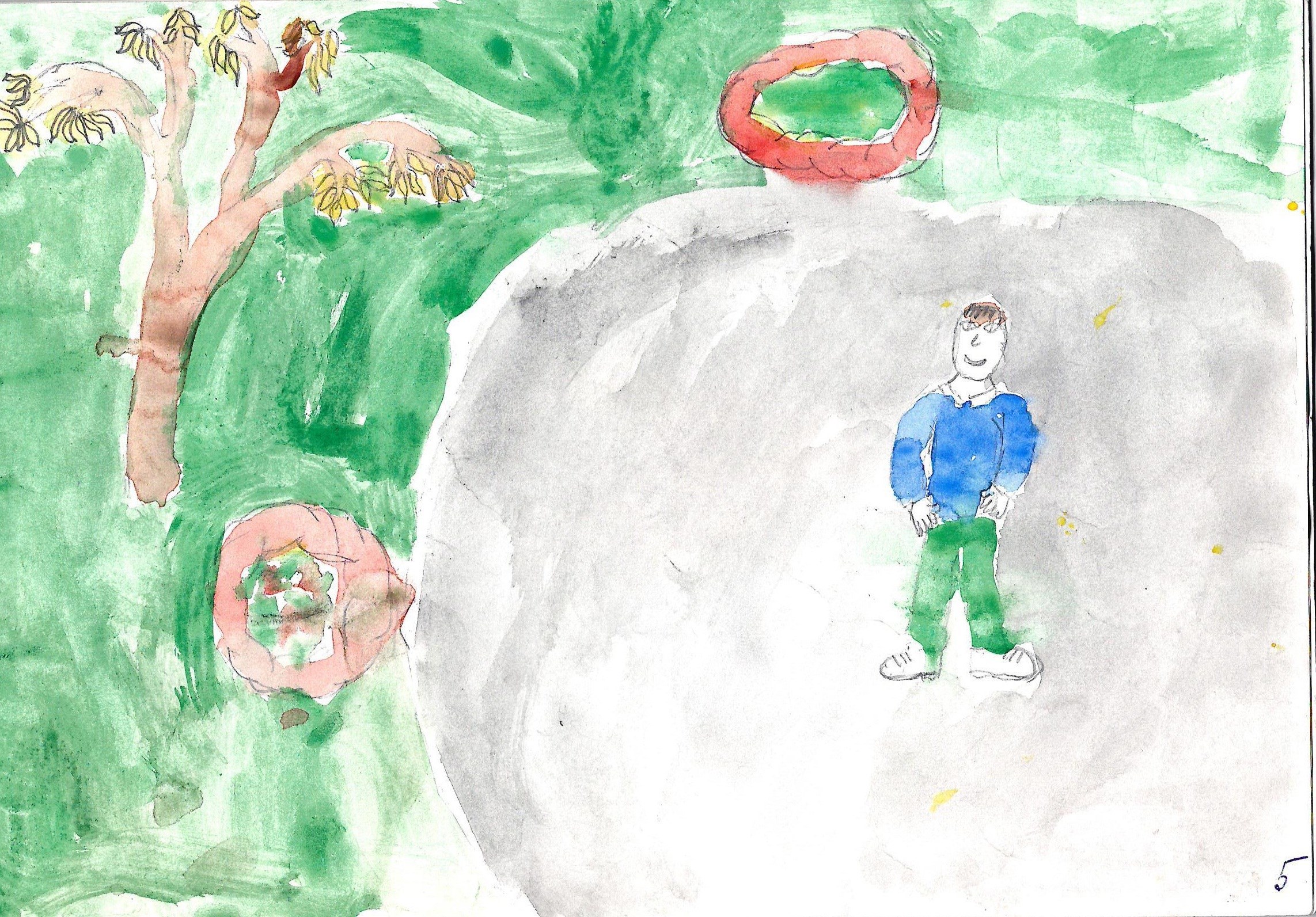 Акварель Маринетт Мортем &#171;Мальчик на асфальте&#187;