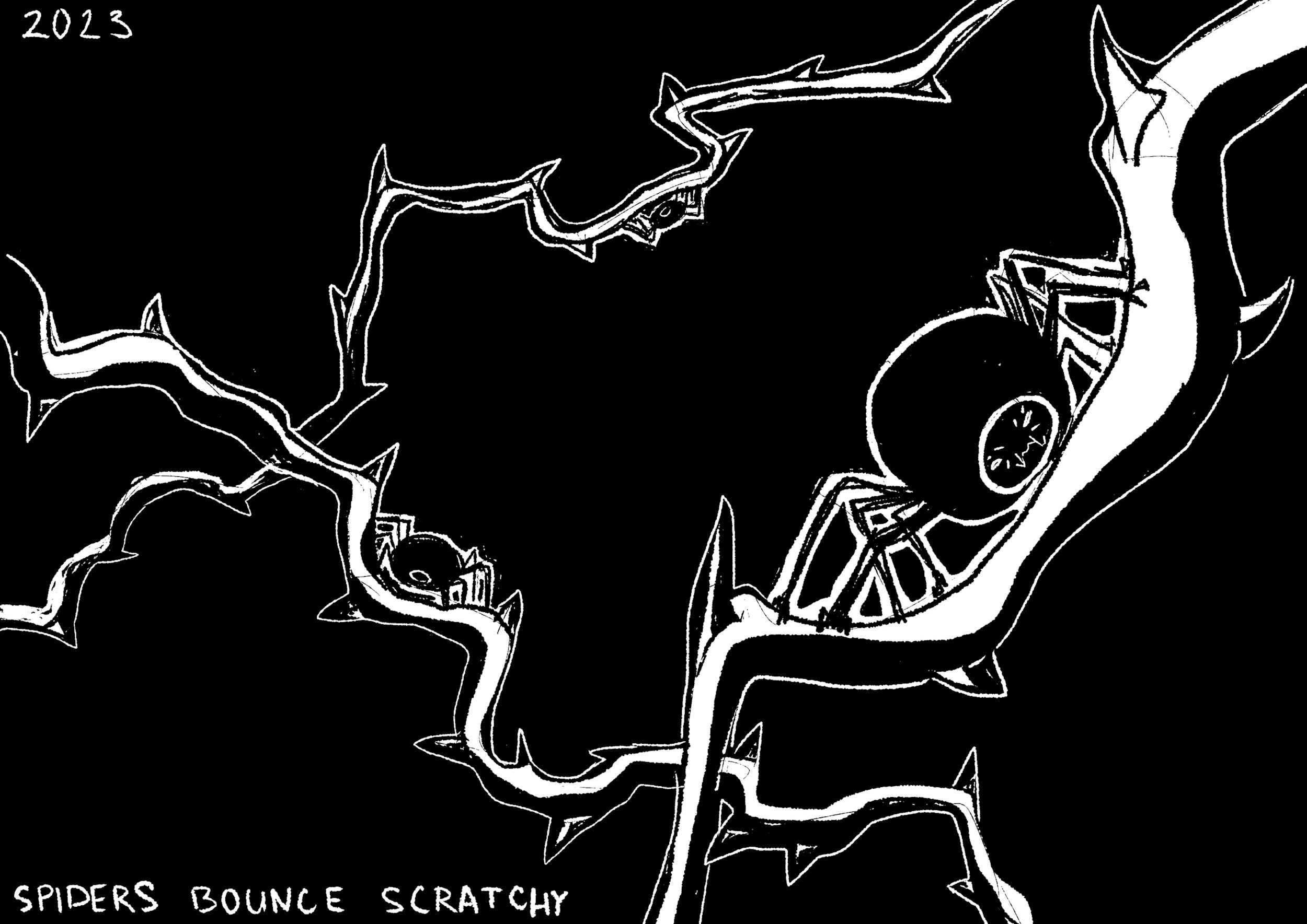 Картина Маринетт Мортем Spiders Bounce Scratchy: Пауки прыгают и царапаются