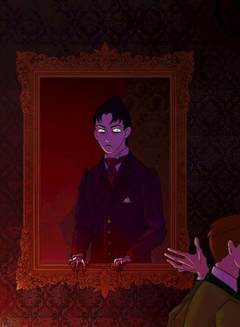 Картина в картине Маринетт Мортем &quot;Игра теней: Пингвин и Загадочник&quot;