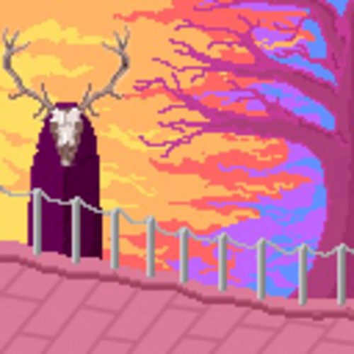 Пиксель-арт Маринетт Мортем: Олень-призрак на закате