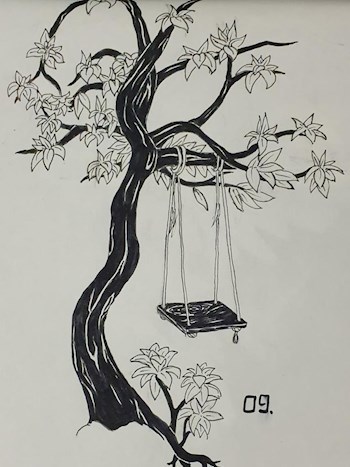 Картина Маринетт Мортем Загадочное дерево: тайна забытых качелей Inktober - 9