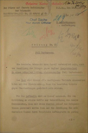 Оригинал и перевод Директивы № 21 «План Барбаросса» от 18.12.1940 г. и карта сил на вечер 21.06.1941 г.