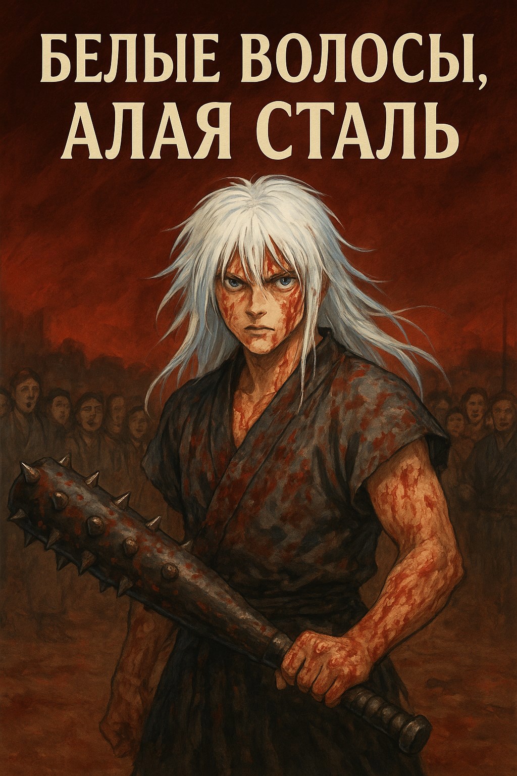 Белые волосы алая сталь