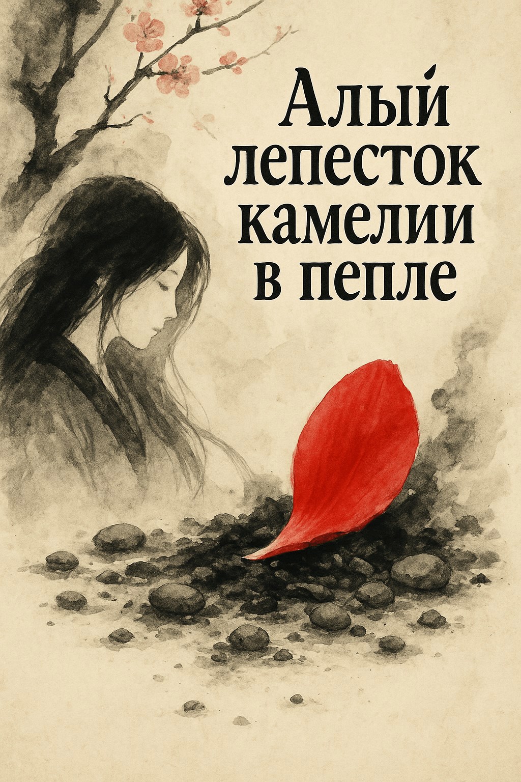 Алый лепесток камелии в пепле