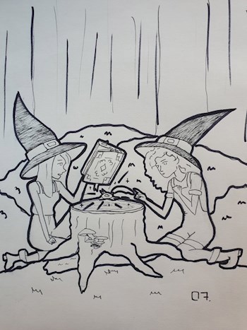 Картина Маринетт Мортем - Тайна магии: Волшебные девочки и сила природы Inktober - 7