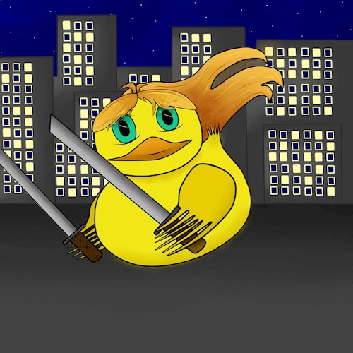 Арт современной художницы Маринетт Мортем &quot;Утка с катанами&quot;